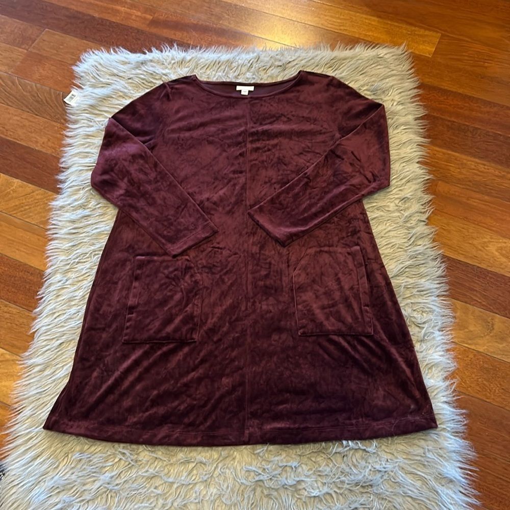 J Jill women’s maroon velvet long sleeve puma cotton modal dress